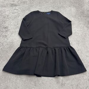Avon Lane Drop Waist Shift Dress Womens S Black Ruffle Hem 3/4 Sleeve Knit Lined